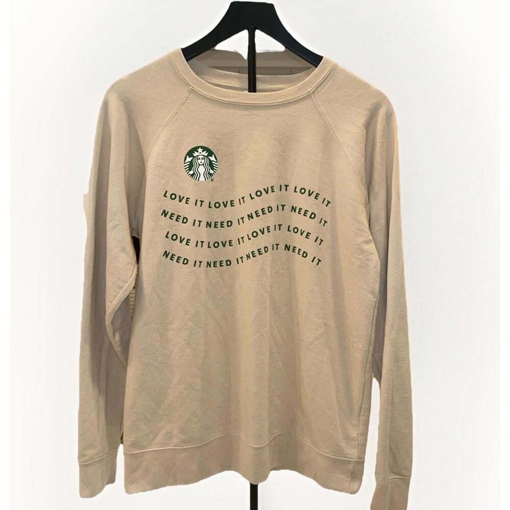 Starbucks Sweatshirt Mens M Beige Crew Neck Long Sleeves Pullover